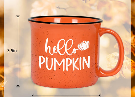 Maustic Fall Coffee Mug, Hello Pumpkin Mug, Seasonal Decor for Home Camping, Perfect for Fall, Thanksgiving, Cute Pumpkin Cup 15 Oz