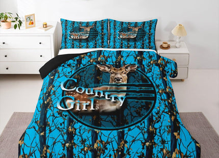 Erosebridal Deer Hunting Camo Twin Bedding Set,Blue Camouflage Comforter Set for Boys Girls Kids,Rustic Lodge Cabin Comforter,Woodland Hunter Bedroom Decor with 1 Pillowcase,Breathable