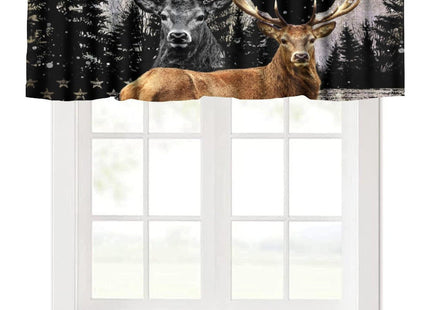 wlsgdsg Deer Valance Curtains for Boys Teen Room Decor, Black American Flag Camo Snowy Forest Woodland Wild Animal Hunting Window Treatments, Rod Pocket Drapes for Man Cave Bedroom, 54x18in 1P