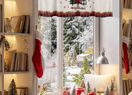 Christmas Curtain Valance for Windows Pine Tree Holly Rod Pocket Valance Window Treatments Snowflake Xmas Buffalo Plaid Check Short Curtains for Kitchen Windows Bathroom Bedroom 54x18in