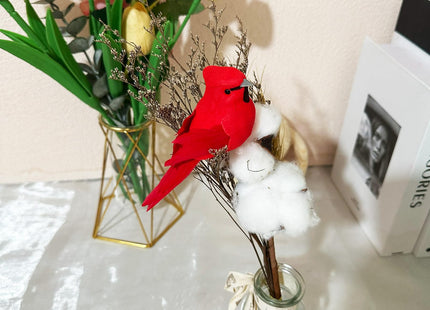 12pcs Artificial Red Cardinal Birds Decorative Red Cardinal Bird Ornaments Clip on Birds for Christmas Tree Wreath Yard Patio Artificial Holiday