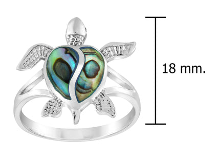 AeraVida Nautical Sea Turtle Heart Abalone Shell .925 Sterling Silver Ring (10)