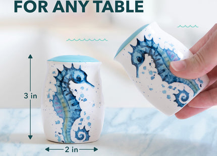 Rengöra Seahorse Salt and Pepper Shakers, Ceramic Coastal Set