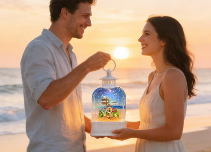 Nautical Theme Snow Globe Lantern with Music - USB or Battery Powered Light Up Water Lantern with Seagull - Swirling Glitter Water Globe for Summer Costal Ocean Decor - Gift for Ocean Lover (Seagull)