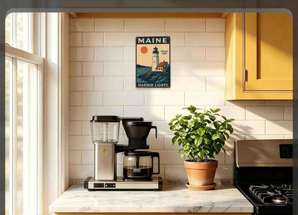 Maine Harbor Lights Vintage Metal Wall Art Signs 8X12 Inch