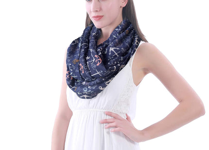 Nautical Anchor Print Women's Infinity Scarf Lightweight (Navy Blue)