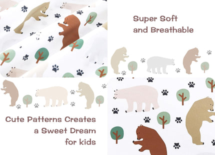 lasoftan Kids Sheet Set Twin Size, Twin Sheet Set with Forest Bear Pattern，Breathable Silky Soft Microfiber Kids Fitted Sheet