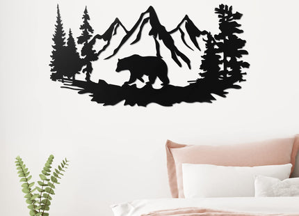 Vivegate Bear Wall Decor – 17.5”X9” Bear Wall Art Decorations for Cabin Hunting Pine Tree Cabin Lodge Metal Wall Decor