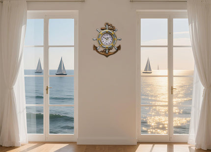 Hacaroa Anchor Wall Clock 12"x15", Plastic Nautical Clock Silent Non-Ticking Movement, Decorative Ship Wheel Clocks for Nautical Theme Kitchen, Bathroom, Beachfront Home Decor, Retro Style