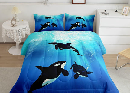 Ocean Themed Comforter Set Twin Size,Killer Whales Seal Duvet Insert Kids Child Teens,Sealife Underwater World Bedding Set Under Sea Marine Life Bed Quilt Nautical Sea Animal Bedroom Decor Blue