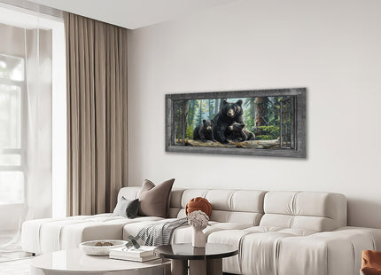 Large Wall Art Black Bear Canvas Cabin Living Room Pictures Prints Forest Oversize Wall Decor Animal Painting Artwork for Bedroom Dining Office Home 60"x30"