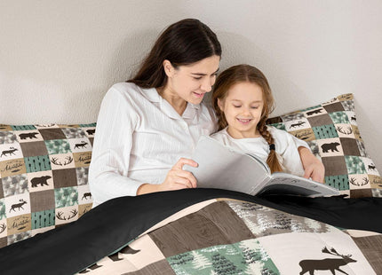 Rustic Patchwork Comforter Set,Bear Moose Bedding Set Queen For Kids Boys