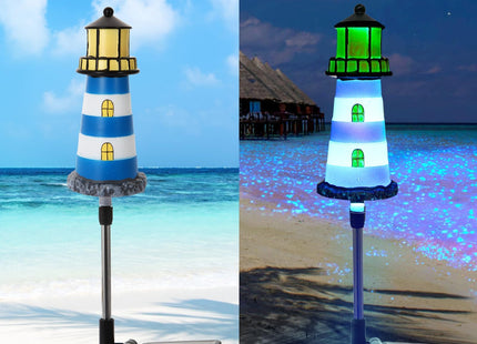 BEIDOULU 2 Pack Solar Lighthouse Lights, IP65 Waterproof Outdoor Pathway Stake Lights, Auto Dusk to Dawn Solar Powered Nautical Landscape Decor Lights for Lawn, Flower Bed, Patio, Walkway
