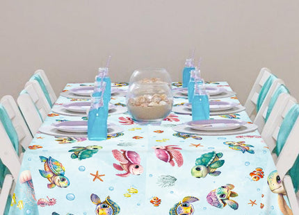 CANDY CHEF Sea Turtle Tablecloth 3 Pcs Ocean Turtle Birthday Party Supplies Plastic Disposable Turtle Theme Table Covers for Under The Sea Party Baby Shower Decorations