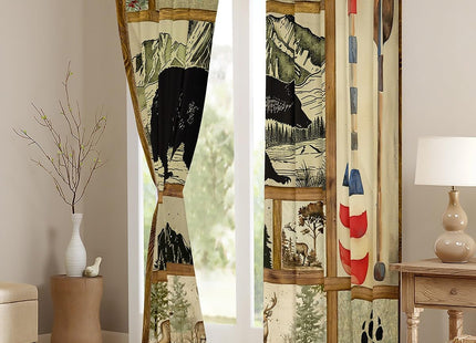 Farmhouse Hunting Bear 100% Blackout Curtains, Lake House Decor Curtains, Retro Woodland Lake Paddle Window Treatments, Deer Moose Wildlife Curtains Drapes, Buffalo Grid Darkening Curtains 42"X63"