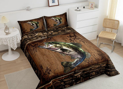 Feelyou Fish Comforter Set for Girls Boys Kids Twin Size Fish Hunting Comforter Room Rustic Cabin Country Bedding Set Marine Life Sea Duvet Set 2Pcs Quilt Set with 1 Pillow Case