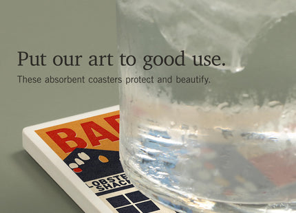 Lantern Press Bar Harbor, Maine, Woodblock (Absorbent Ceramic Coaster, Single, Cork Back, Kitchen Table Decor)