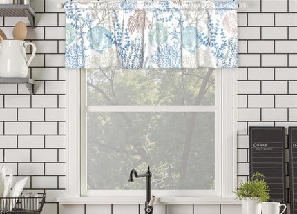 Kapok Quadrant Coastal Valance for Windows - Blue Ocean Coral Valance Curtain 54"x18" Short Curtain Window Treatment for Kitchen Living Room Bathroom Bedroom