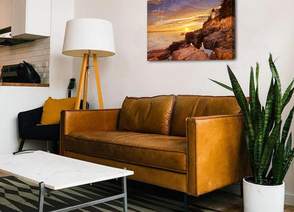 Sunset Lighthouse Canvas Wall Art Acadia National Park Bass Harbor Wall Decor Ocean Coastal Landscape Pictures Modern Nature Seascape Painting Artwork for Living Room Office Home Decoration 20x30"