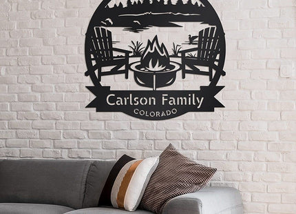 RealSteel Personalized Lake Campfire Monogram Metal Sign – Custom Family Name Wall Art for Lake House, Campground, Fire Pit & Deer Lease – Rustic Outdoor & Indoor Décor – Unique Gift – Made in USA