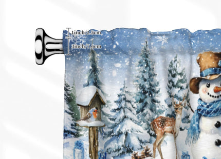 Evlaschin Blue Snowman Window Valance, Winter Trees Deer Fox Short Kitchen Valances Drapes, Xmas Snowflake Seasonal Rod Pocket Curtain Valance for Bathroom Dining Room, 54x18Inch, 1 Panel