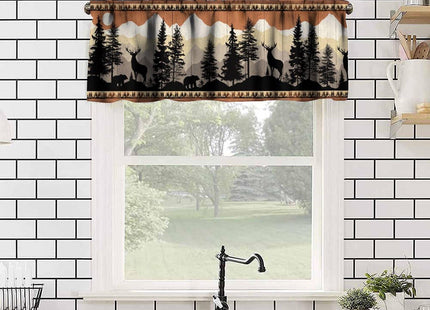 wlsgdsg Rustic Deer Valance Curtains for Kithen, Retro Farmhouse Forest Woodland Cabin Wild Animals Hunting Decor Window Treatments, Bear Rod Pocket Drapes for Boys Room Bedroom, 54x18in 1P