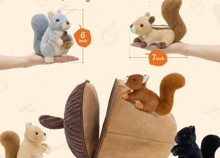MorisMos Squirrel Stuffed Animal with Acorn House, Soft Squirrel Plush Toy