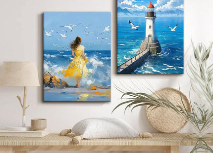 Lighthouse Ocean Canvas Wall Art, 2 Piece Gallery Wrapped Prints, 12x16