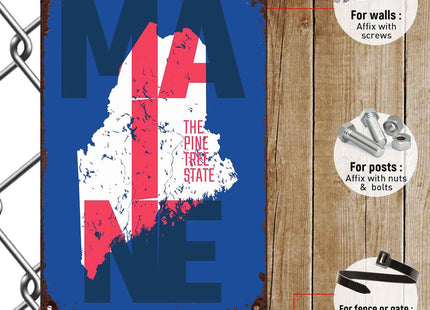 Vintage Maine State Map Metal Signs 8X12 In