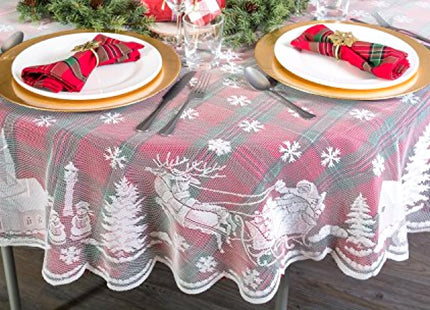 White Snowflakes Reindeer Xmas Embroidered Lace Round Tablecloth, 70 Inch