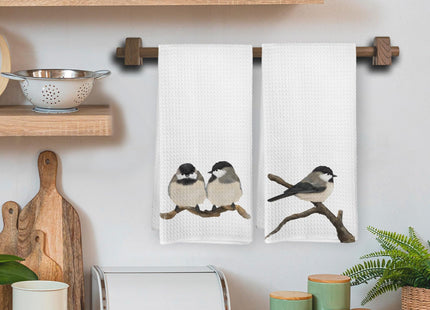 EGBTL Chickadee Bird Kitchen Towels, Rustic Farmhouse Birds Hand Towels for Bathroom Decor, Bird Lovers Gifts for Women Men Dishcloths Dish Towel for Kitchen 16x24 Inches Set of 2