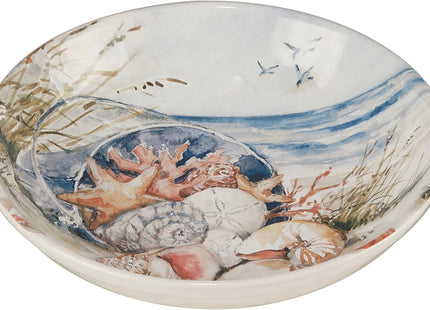 Coastal Landscape 128 oz. Ceramic Serving & Pasta Bowl – 13" x 3" Large Round Bowl with Seashells, Starfish & Ocean Scene – Coastal Centerpiece for Salads, Pasta, Shared Dishes & Entertaining