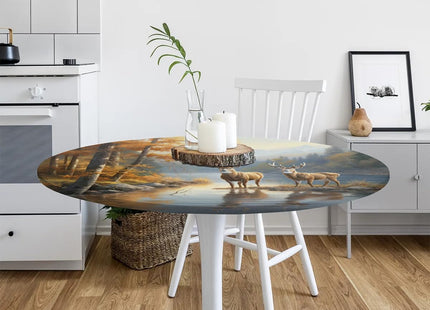 Pardick Autumn Deer Round Fitted Tablecloth with Elastic 40-44In