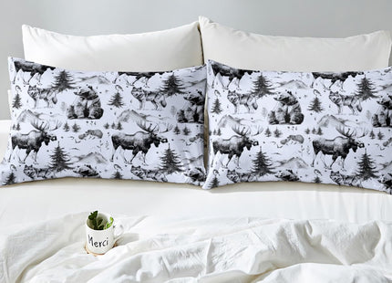 Bear Bed Sheets for Rustic Cabin,Grey Deer Moose Wolf Mountain Sheet Set Twin,Farmhouse Pine Tree Woodland Bedding Set Bedroom Decor,Retro Hunting Wild Animal Fitted Sheet + Flat Sheet + 1 Pillowcase