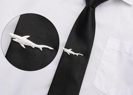 HAWSON Shark Tie Clips for Men Unique, Nautical Silver Fish Tie Bars Pins, Gifts for Fishermen Captains Sailors Nautical Wedding Suit Accessories
