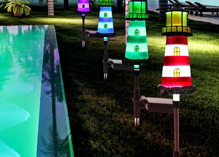 BEIDOULU 2 Pack Solar Lighthouse Lights, IP65 Waterproof Outdoor Pathway Stake Lights, Auto Dusk to Dawn Solar Powered Nautical Landscape Decor Lights for Lawn, Flower Bed, Patio, Walkway