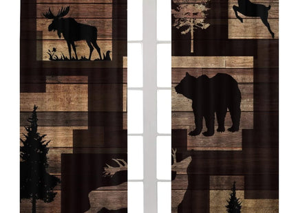 INSFBRB Rustic Lodge Cabin Rod Pocket Blackout Curtains for Living Room,Thermal Insulated Abstract Vintage Jungle Wildlife Elk Deer Tree Bear Window Curtains,54L x 21W 2 Panels
