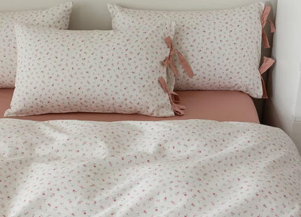 MKXI White Pink Floral Duvet Cover Twin Size Forest Animals Duvet Cover Set Girls Aesthetic Bedding Cute Print Duvet Covers Comfy Cotton Bed Cover