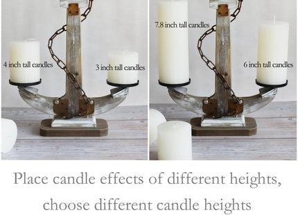 Wooden Anchor Candle Holder for 2 Candles，Rustic Candlestick Stand for Table Centerpiece ，Tall Candlestick with Unique Anchor Design for Home, Nautical,Beach & Lake House Decor（Brown）