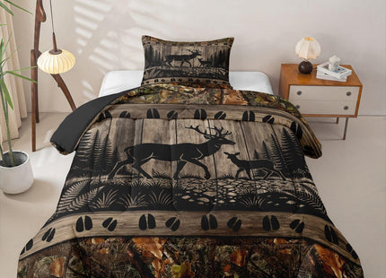 Feelyou Farmhouse Deer Bedding Set Soft for Boys Girls, Camo Woodland Hunting Comforter Set Toddler Size Rustic Cabin Duvet Quilt Microfiber Wildlife Animal Bedroom Decor 2 Pcs with 1 Pillow Cases