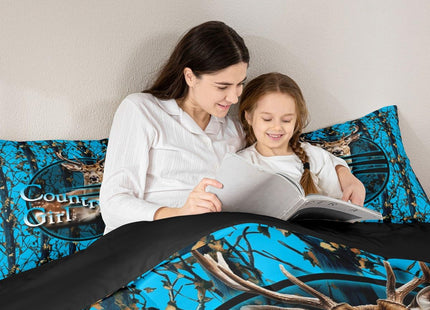 Erosebridal Deer Hunting Camo Twin Bedding Set,Blue Camouflage Comforter Set for Boys Girls Kids,Rustic Lodge Cabin Comforter,Woodland Hunter Bedroom Decor with 1 Pillowcase,Breathable