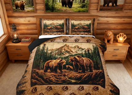 Erosebridal Rustic Cabin Comforter Set Queen Size Grizzly Bear Print Bedding - Rustic Farmhouse Bedding Comforter Sets - For Boys Teen Men,Hunting Wildlife Pattern Quilt Animal Theme Lodge Decor 3 Pcs