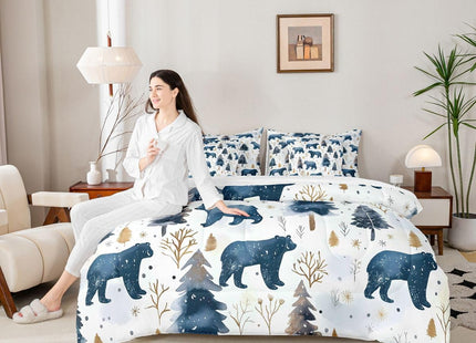 Erosebridal Cabin Bear 7 Piece Comforter Set Full | Wildlife Jungle Hunting Bed in A Bag Wild Animals Farmhouse Sheet Set Winter Snowflakes Pine Trees Fitted Sheet Breathable Lightweight