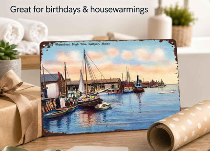 Eastport Maine Waterfront Vintage Metal Wall Art Signs 8X12 Inch