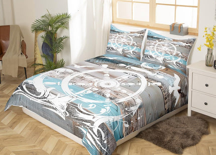 Erosebridal Nautical Anchor Duvet Cover, Ocean Compass Bedding Set Twin Size for Kids Boys Teens Adult Bedroom, Old Barn Door Comforter Cover Rustic Farmhouse Bed Set with 1 Pillow Case