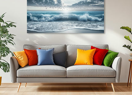 ZOMNAI Blue Ocean Beach Wall Art for Living Room Office Coastal Waves Canvas Painting Prints Art Deco Artwork Boys Bedroom Decor (20x40 Inches)