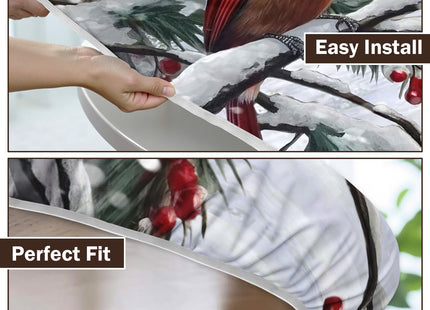 Christmas Red Bird Round Fitted Tablecloth with Elastic Edge,Water-Resistant Wipeable Winter Xmas Cardinal Bird Berry Table Cover for 40-44" Stretch Table Cloth for Dinner Indoor Outdoor Party