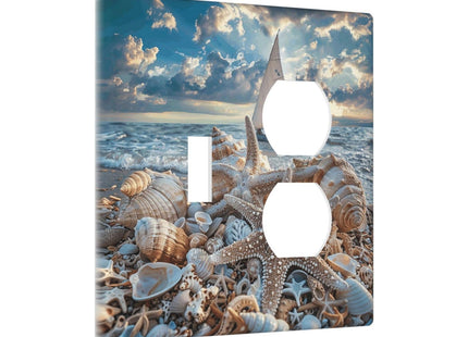 Wpshijia Decorative Outlet Covers Ocean Sea Beach Starfish Seashell Sailboat Sunset 2 Gang Wall Plate Single Toggle Duplex Light Switch Cover Switch Plate Covers Faceplate for Bedroom Home Decor