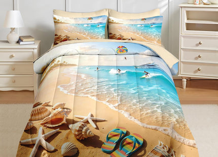 Nesker Queen Comforter Set with Sheets, 7 Pieces Beach Surfing Bedding