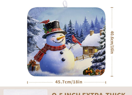 Winter Snowman Dish Drying Mat for Kitchen Counter 16x18 Snow Cardinals Pine Tree Christmas Drying Mats Microfiber Absorbent Dishes Pad Dish Drainer Rack Mats for Coffee Bar Sinks Kitchen Accessories